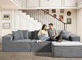 Harper Convertible Corduroy Sectional Couch with Ottoman &amp Pillows Modular L Shaped Sleeper Sofa Boneless Cloud Couch for Living Room Furniture Dark Grey