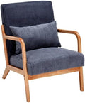 Mid-Century Accent Chair Upholstered Fabric Living Room Chair with Solid Wood Frame Modern Small Side Arm Chairs Comfy Wingback Reading Chair for Bedroom Office (Dark Grey A)
