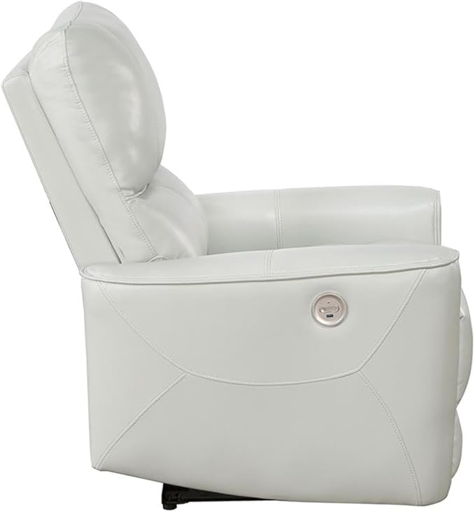 Pemberly Row Faux Leather Upholstered Power Recliner Chair Ivory Finish 39.75 H x 36.5 W x 37 D Foam Cushions USB Port Modern Design for Living Room Relaxation