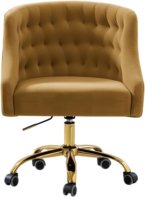 Velvet Office Chair with Gold Base Modern Cute Desk Chair Comfortable Adjustable Swivel Task Chair for Home Office Living Room Bedroom Vanity Study Golden