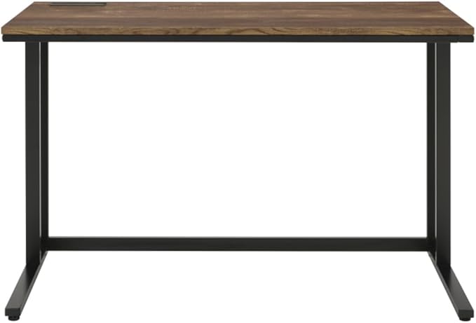 Industrial Home Office Desk Heavy Duty Computer Desk with Black Metal Frame for Small Space Multi-Functional PC Laptop Desk Work Table with USB Ports for Reading Writing Walnut+Black