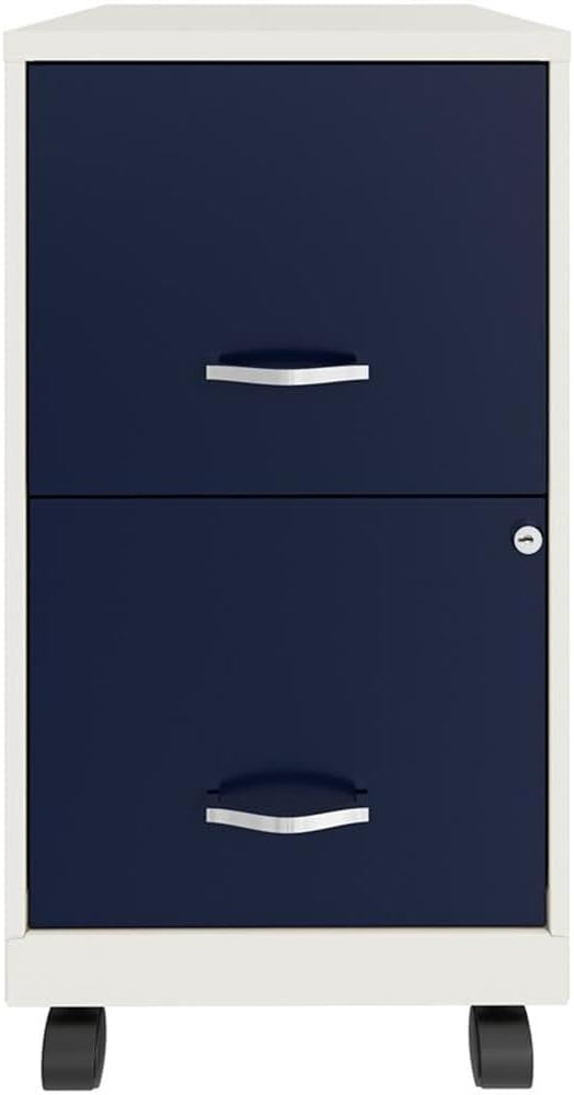Pemberly Row 2-Drawer Mobile Metal Filing Cabinet 18 D White/Navy Finish Locking Drawers with Glide Suspension Letter-Size File Storage Compact Vertical Design for Home or Office