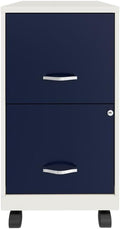 Pemberly Row 2-Drawer Mobile Metal Filing Cabinet 18 D White/Navy Finish Locking Drawers with Glide Suspension Letter-Size File Storage Compact Vertical Design for Home or Office