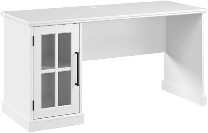 Bush Furniture Westbrook 60W Computer Desk with Storage Cabinet in White Ash | Farmhouse Desk for Home Office Workspace
