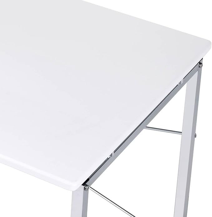 White and Chrome Writing Work Study Desk with Sled Base Metal Frame for Study and Home Office