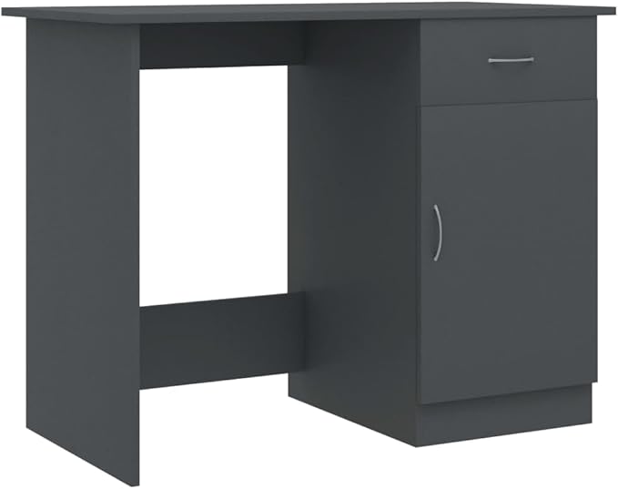 Gray Compact Computer Desk 39.4x19.7x29.9 Engineered Wood Writing Study Table with Drawer &amp Door for Small Spaces Home Office Bedroom