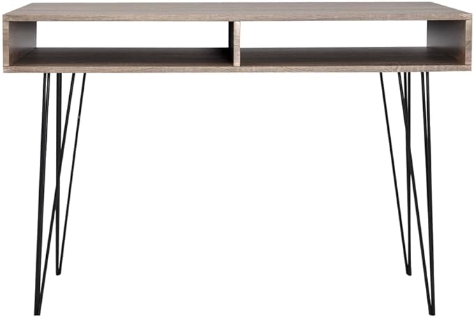 Writing Study Desk with 2 Compartments and Metal Legs Modern Writing Computer Desk with Drawers Home Office Desk Writing Study Table PC Desk Workstation for Bedroom Gray