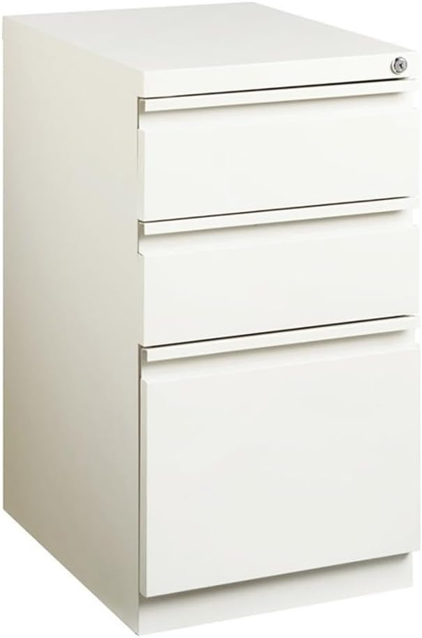 BOWERY HILL 3-Drawer Metal Mobile Filing Cabinet 20 in Depth Steel Construction White Finish Hidden Casters Letter-Size File Storage Pre-Assembled for Home or Office Use