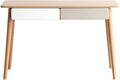 Solid Wood Computer Desk - 47'' Large Size Office Desk with 2 Drawers Modern Simple Style PC Table with Gap Design for Home Office Work Student Study Makeup Workstation (Beech)
