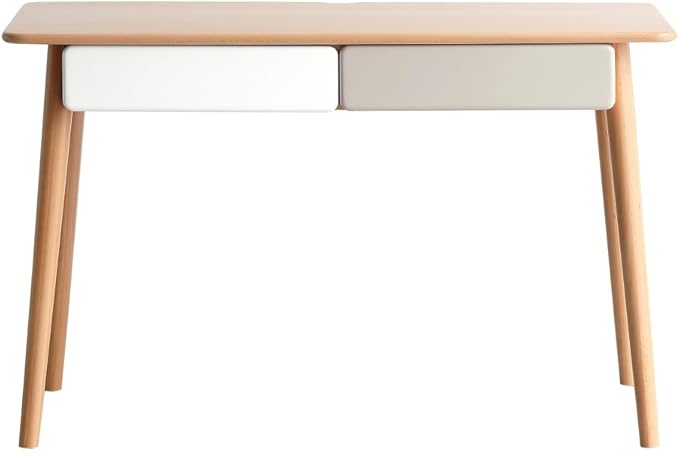 Solid Wood Computer Desk - 47'' Large Size Office Desk with 2 Drawers Modern Simple Style PC Table with Gap Design for Home Office Work Student Study Makeup Workstation (Beech)