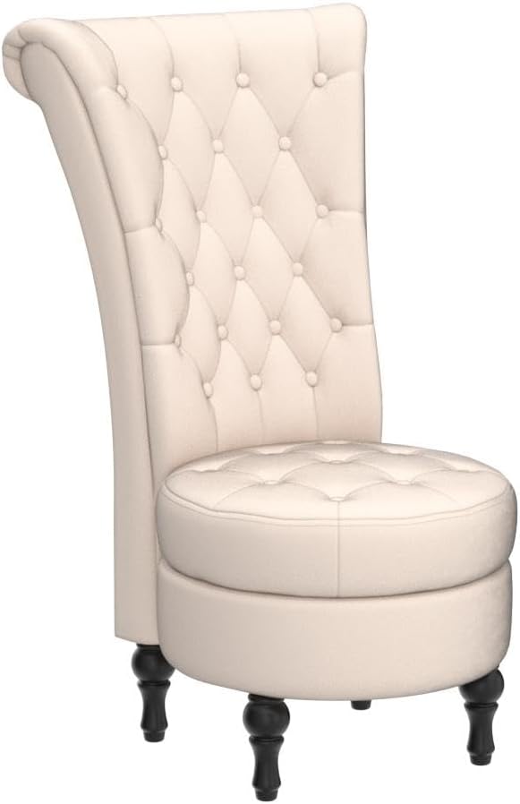 Royal High-Back Velvet Accent Chair for Vanity with Storage and Luxurious Upholstery Retro Design and Versatile Usage for Living Room Bedroom Lounge and Office Ivory