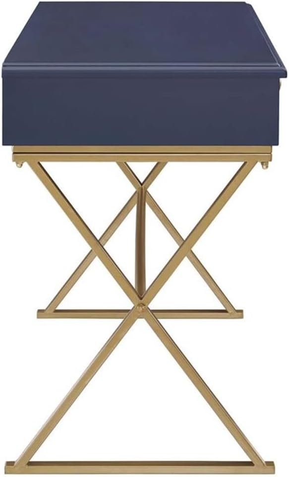 Scranton &amp Co 47 W Mid-Century Metal &amp Wood Writing Desk Sleek Design Incredible Quality for Office/Home Decor in Blue &amp Gold Finish