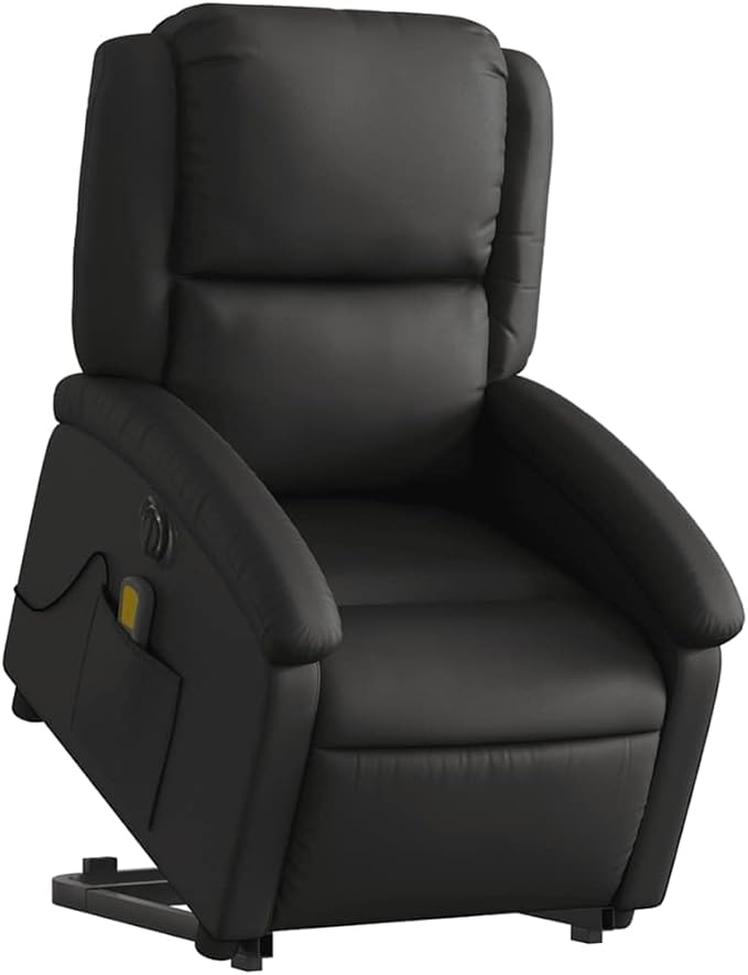 vidaXL Electric Massage Recliner Chair - Black Real Leather Power Lift Assist Vibrating Massage Recliner with Side Pocket Ideal for Living Room or Lounge