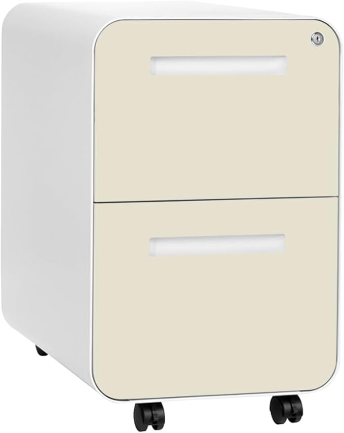 Laura Davidson Furniture Stockpile 2 Drawer Mobile File Cabinet with Lock - Under Desk Metal Filing Cabinet Legal/Letter File Folders Wheels and Stationary Feet Pre-Assembled Ivory