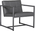 Maykoosh Mid-Century Modern Accent Chair - Pewter Grey Bonded Leather &amp Metal Frame - Cozy Living Room Seating