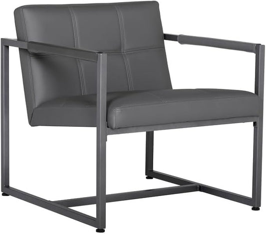 Maykoosh Mid-Century Modern Accent Chair - Pewter Grey Bonded Leather &amp Metal Frame - Cozy Living Room Seating