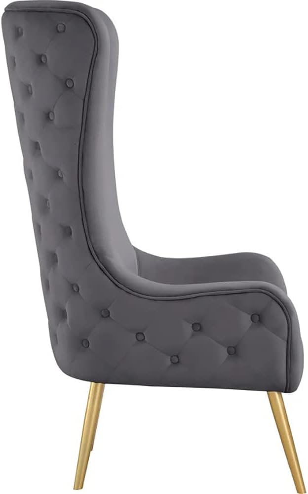 Best Master Furniture Venetian 50 High Back Tufted Velvet Accent Chair Wingback Lounge Armchair with Gold Legs and Upholstered Button Detailing for Living Room Bedroom or Office (Grey)