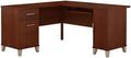 BOWERY HILL 60 L-Shaped Wood Desk Hansen Cherry Finish Pullout Keyboard Tray Vertical Storage Cabinet File Drawer Wire Management Home Office Desk with Finished Back