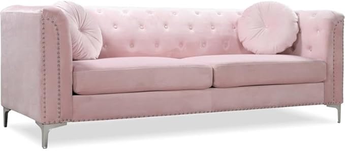 Glory Furniture Pompano Velvet Upholstered Sofa in Pink