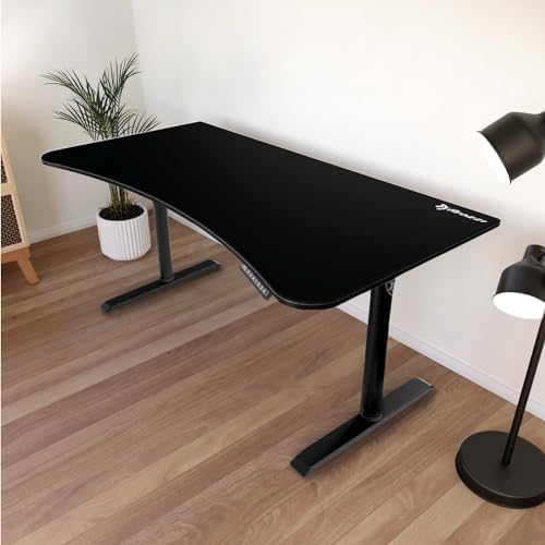 Arozzi Arena Moto Gamer Desk - 63x32” Electric Standing PC Gaming Desk with Storage for Cables - Dual Motor Steel Frame &amp Full-Surface Washable Mousepad - Pure Black
