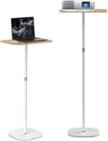 Small Laptop Standing Desk 18“H - 46”H Adjustable Height Pedestal Side Table with Wooden Top Portable Tall End Table Stand-Up Desk for Bedside Couch Sofa Living Room Bedroom Home Office White