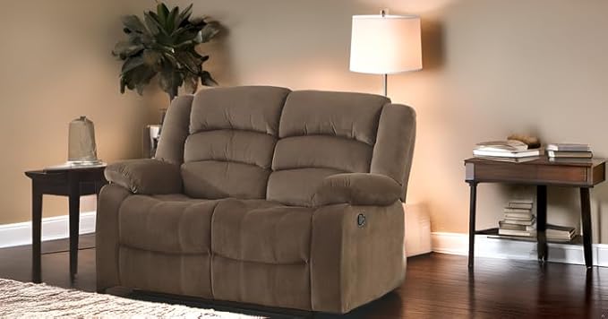 AC Pacific Bill Collection Modern Fabric Upholstered Living Room Reclining Loveseat with Padded Pillow Top Armrests Brown (Bill-Brown-DRL)