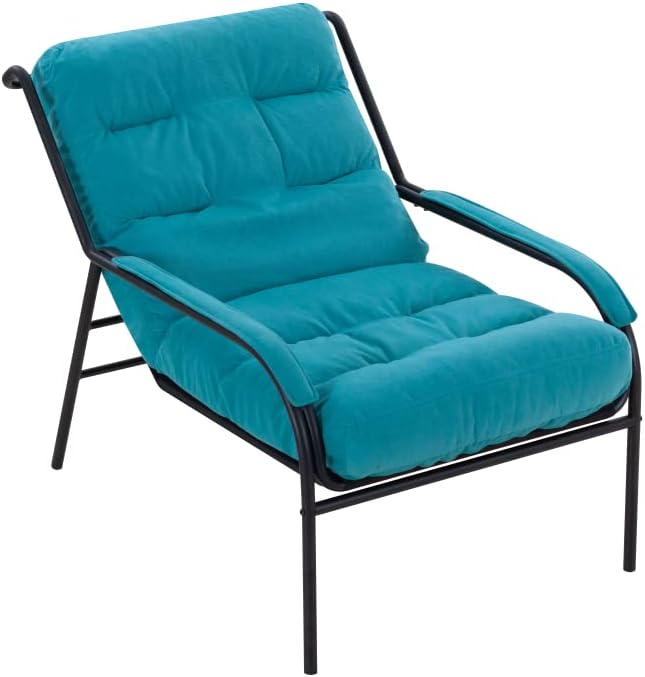 Lounge Recliner Chair Leisure Chair Studio Chairs Iron Arm Club Chair with Metal Legs Moveable Cushion for Living Room (Turquoise)