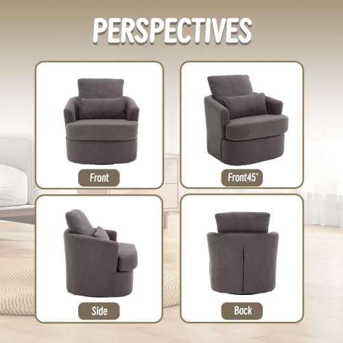 QQU 360° Swivel Barrel Chair Oversized Round Accent Sofa with Removable Pillows Modern Circle Couch Sofa Chair &amp Chaise Lounge Soft Swivel Armchair for Living Rooms Bedrooms Apartments Grey