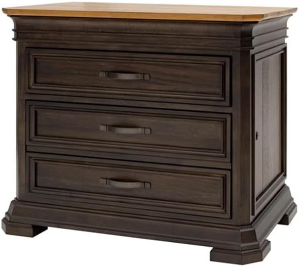 BOWERY HILL Executive Lateral Filing Cabinet with Solid Wood Plank Top in Brown Solid Wood Construction Sturdy and Durable Office or Home Use Secure Document Storage