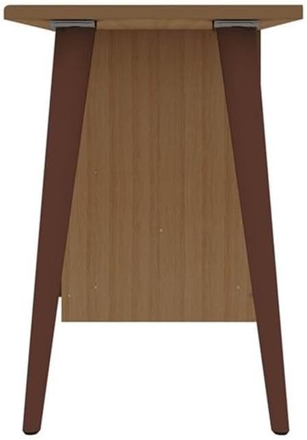 Eden Home Contemporary Wood Home Office Desk Maple Finish 53.54 in Wide 3 Open Cubby Spaces Durable Splayed Legs Retro Style Cut-Out Design Office Workspace or Study Desk with Ample Storage