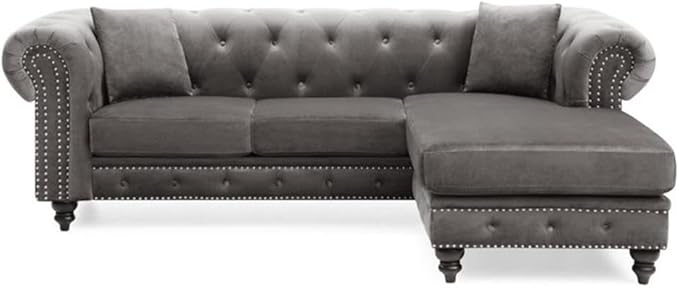 Glory Furniture Nola Velvet Sofa Chaise in Dark Gray