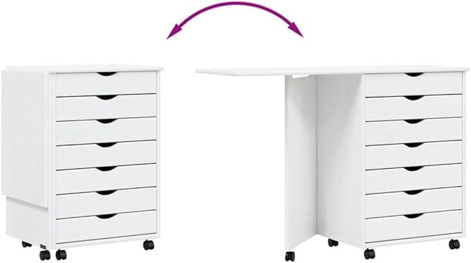 Foldable Design Rolling Cabinet with 7 Storage Drawers Modern Design Mobile Home Office Study Writing Desk with Smooth Wheels Space Saving Compact Desk-888