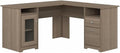 BOWERY HILL 60W L Shaped Computer Desk Ash Gray Finish 59.45x59.45x30 in Durable Wood Built-in Wire Management Fluted Glass Door Storage Cabinet Box and File Drawers Home Office Desk