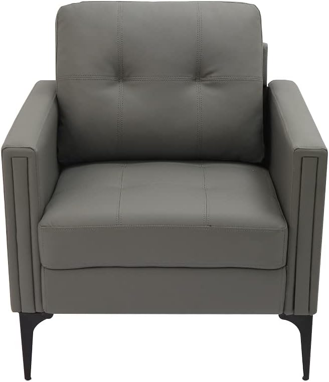AC Pacific Jeff Faux Leather Modern Accent Chair for Living Room Bedroom or Home Office Contemporary Design PU Fabric Upholstered Lounge Armchair Gray