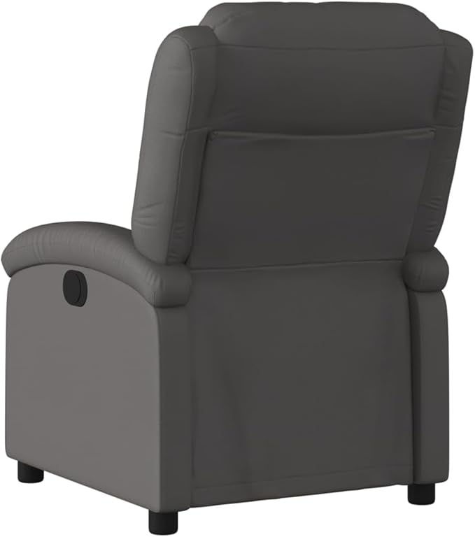 vidaXL Recliner Chair - Gray Real Leather Adjustable Wingback Armchair Manual Recline up to 135° Ergonomic Design with Footrest for Elderly Sturdy Frame and Convenient Side Pocket