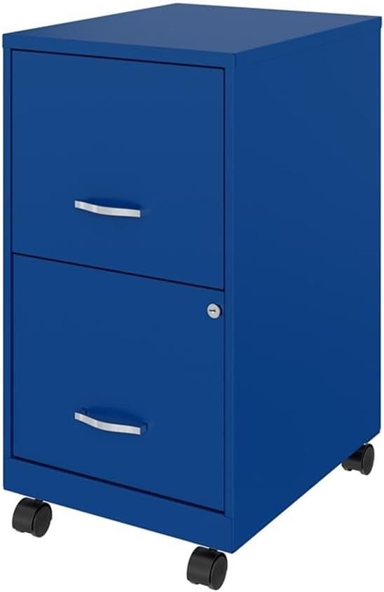 Pemberly Row 2-Drawer Metal Mobile Filing Cabinet 18 D x 14.25 W x 26.7 H Blue Finish Locking System Smooth Glide Suspension Letter-Size Hanging File Storage Home or Office Use