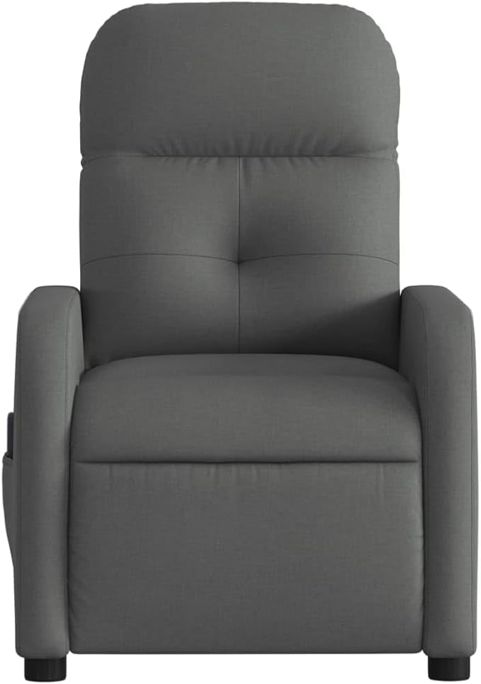 vidaXL Dark Gray Fabric Massage Recliner Chair - Manual Reclining Armchair for Elderly with Vibration Function Side Pocket and Comfy Cushioning for Living Room Comfort