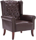 MOJAY PU Leather Accent Chair Mid-Century Living Room Sofa Chair Upholstered Arm Chair with Sturdy Wooden Legs Faux Leather Club Chair for Bedroom Study Home Office Reception (Caramel)