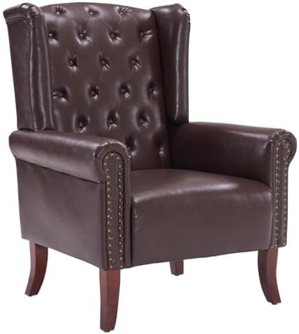 MOJAY PU Leather Accent Chair Mid-Century Living Room Sofa Chair Upholstered Arm Chair with Sturdy Wooden Legs Faux Leather Club Chair for Bedroom Study Home Office Reception (Caramel)