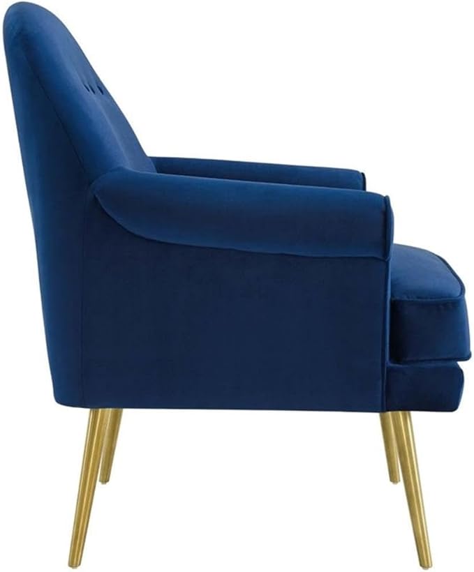 Pemberly Row Modern Velvet Button Tufted Accent Armchair Navy Upholstery Gold Stainless Steel Legs Dense Foam Padding 25.5 H x 30 W x 33.5 D Living Room Lounge or Home Office Chair