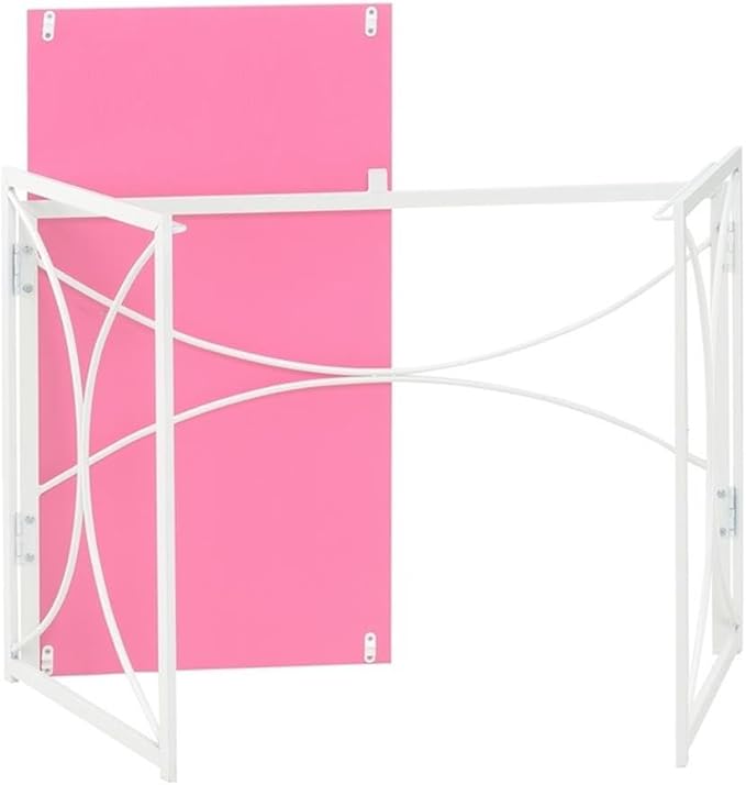 Pemberly Row Folding Desk 39.5 x 19.75 x 29.5 in Pink Wood Top White Metal Frame Space-Saving Design Lightweight Portable Desk for Home Office Dorm Room Compact Workspaces