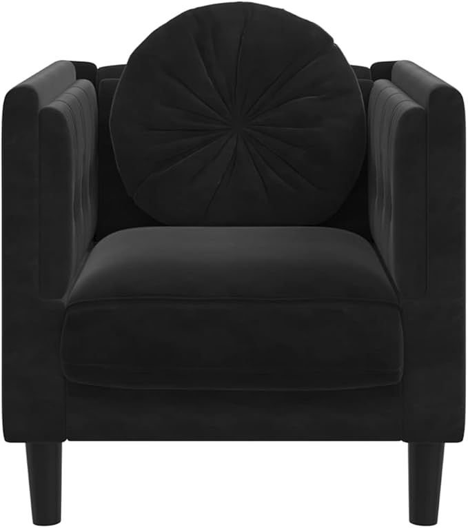 vidaXL Black Velvet Armchair - Upholstered Living Room/Lounge Chair with Cushion Solid Wood Legs Modern Design Comfortable Padded Seating