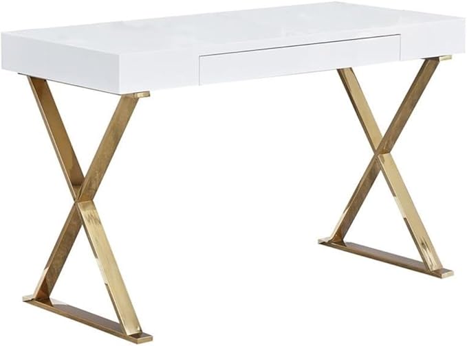 Best Master Modern Stainless Steel Frame Computer Desk - Gold High Gloss