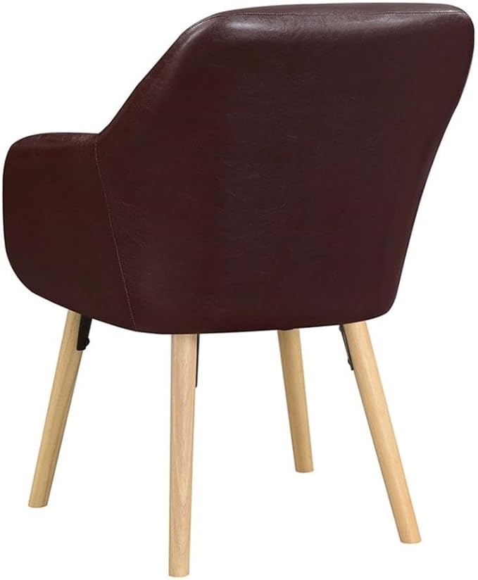 Pemberly Row Modern Accent Chair Espresso Faux Leather Finish Solid Red Oak Legs Detachable Foam Cushion 25.25 x 26.75 x 33.5 in Comfortable Living Room or Office Seating