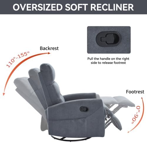 Recliner Chair for Living Room PU Leather Massage Recliner Chair Winback Single Sofa Home Theater Chairs Adjustable Modern Reclining Chair with Padded Seat Backrest for Adults (Gray)