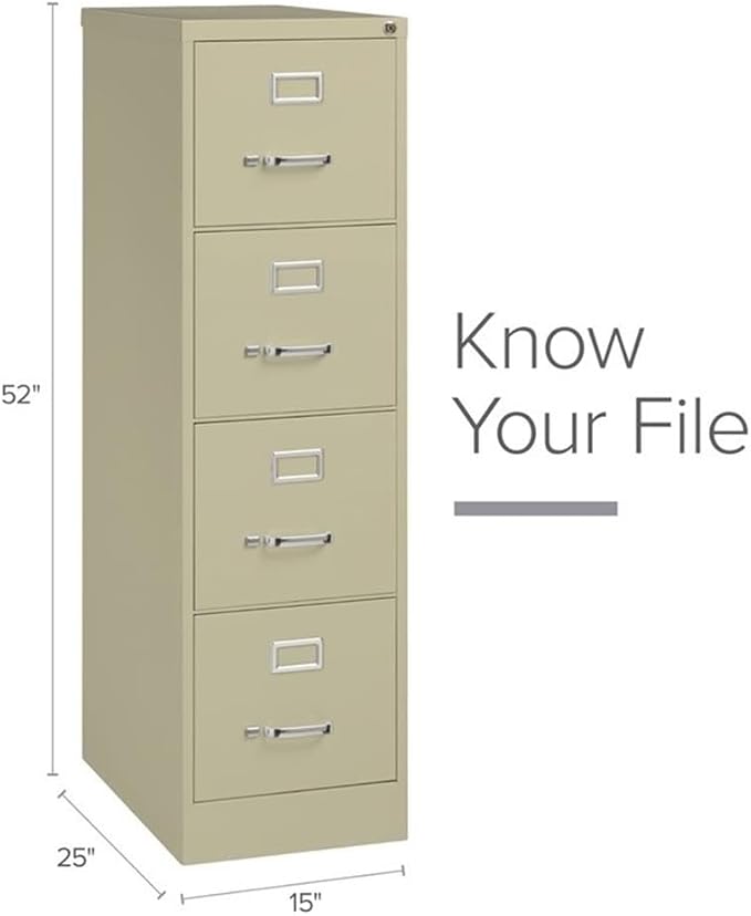 Pemberly Row 4 Drawers 52 Vertical Beige Metal Filing Cabinet Lockable Pre-Assembled Stationary Letter Size for Home Office