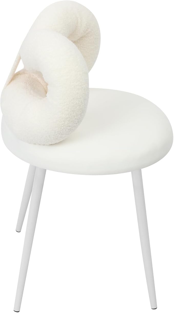 Vanity Chair with Cute Bow Backrest Creamy White Make-up Chair Bedroom Vanity Stool Armless Dressing Chair Small Upholstered Accent Chair Desk Chair for Makeup/Reading/Living Room Girls Women Kids