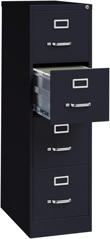 Pemberly Row 4 Drawers 52 Vertical Black Metal Filing Cabinet Lockable Pre-Assembled Stationary Letter Size for Home Office