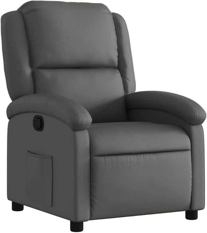 vidaXL Recliner Chair - Gray Real Leather Adjustable Wingback Armchair Manual Recline up to 135° Ergonomic Design with Footrest for Elderly Sturdy Frame and Convenient Side Pocket
