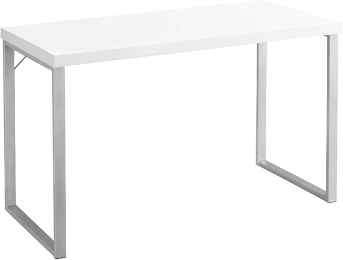 Computer Desk Home Office Laptop 48 l Work White Laminate Grey Metal Contemporary Modern